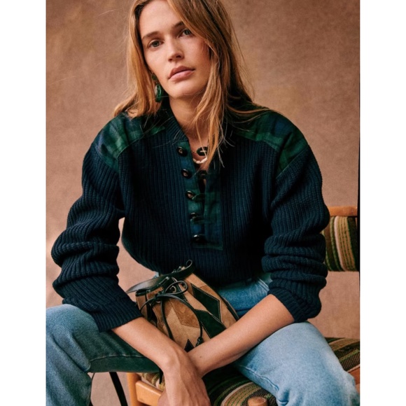 Sezane Sweaters - Sezane Ewen Jumper Sweater Navy Blue Green Scottish Tartan Plaid Size Medium M